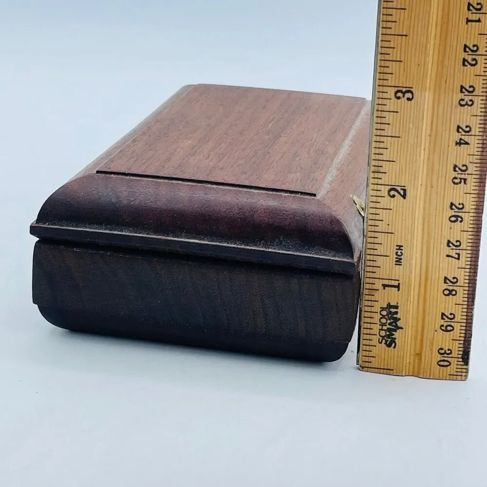 Vintage Hand Crafted Small Rectangular Wooden Trinket Jewelry Box w/ Hinges